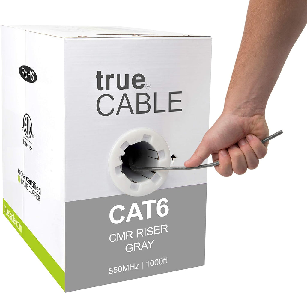 Cat6 Riser 1000ft Black 23AWG 4 Pair Solid Bare Copper Bulk Ethernet Cable D846