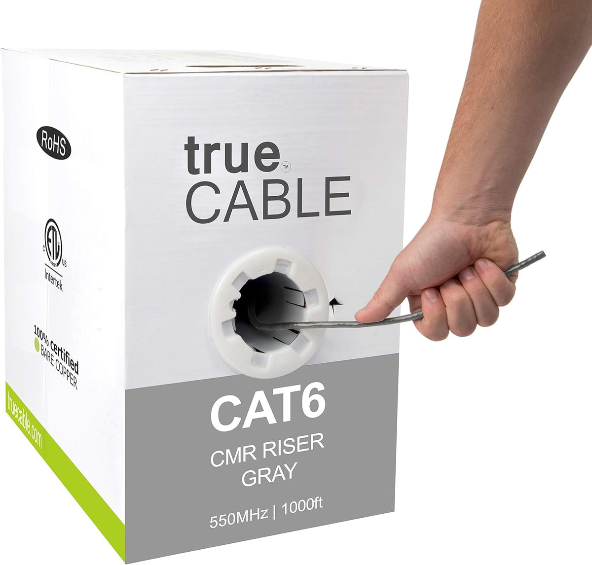 Cat6 Riser 1000ft Black 23AWG 4 Pair Solid Bare Copper Bulk Ethernet Cable D846