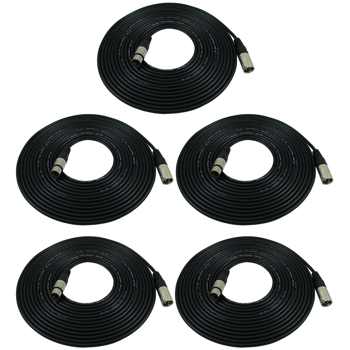 25ft XLR Male to Female Black Microphone Cable - 5 Pack X892