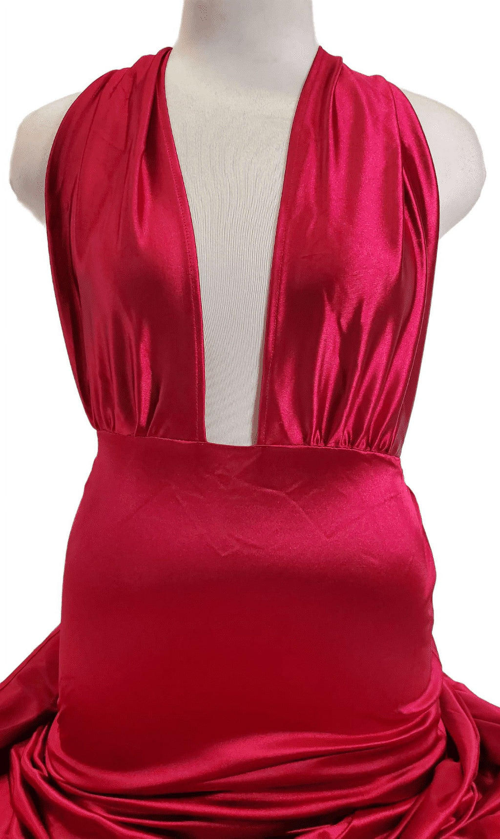 Red Medium V Neck Sleeveless Long Halter Dress A5975