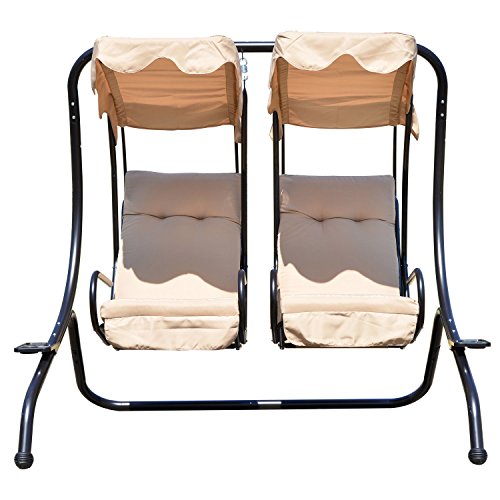 Patio Swing Chair with 2 Separate Seats, Removable Canopy and Cup Holders, Gray P799