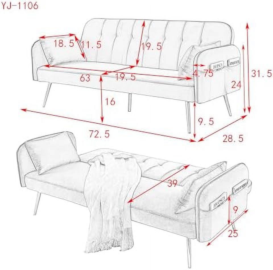 Black Convertible Folding Linen Fabric Futon Sofa Bed with Adjustable Backrest and Metal Legs H35190