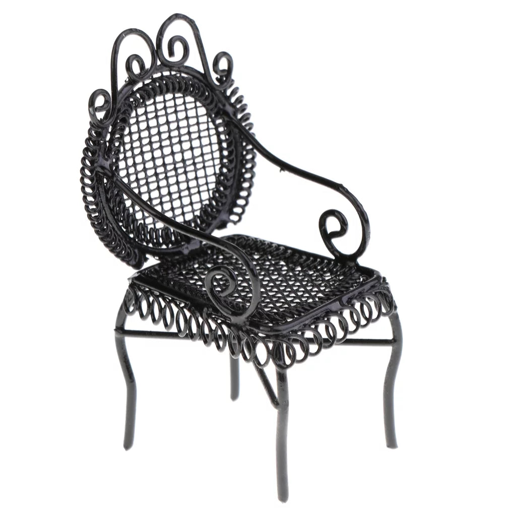1/12 Scale Black Octagonal Table Chairs Furniture Set E197