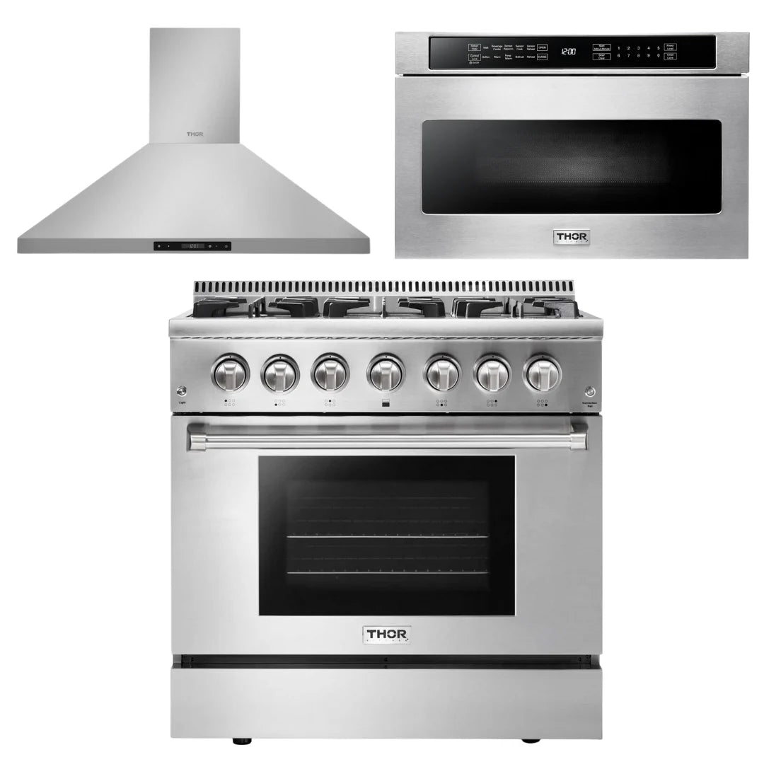 36 Dual Fuel Range, Range Hood, Microwave N875018