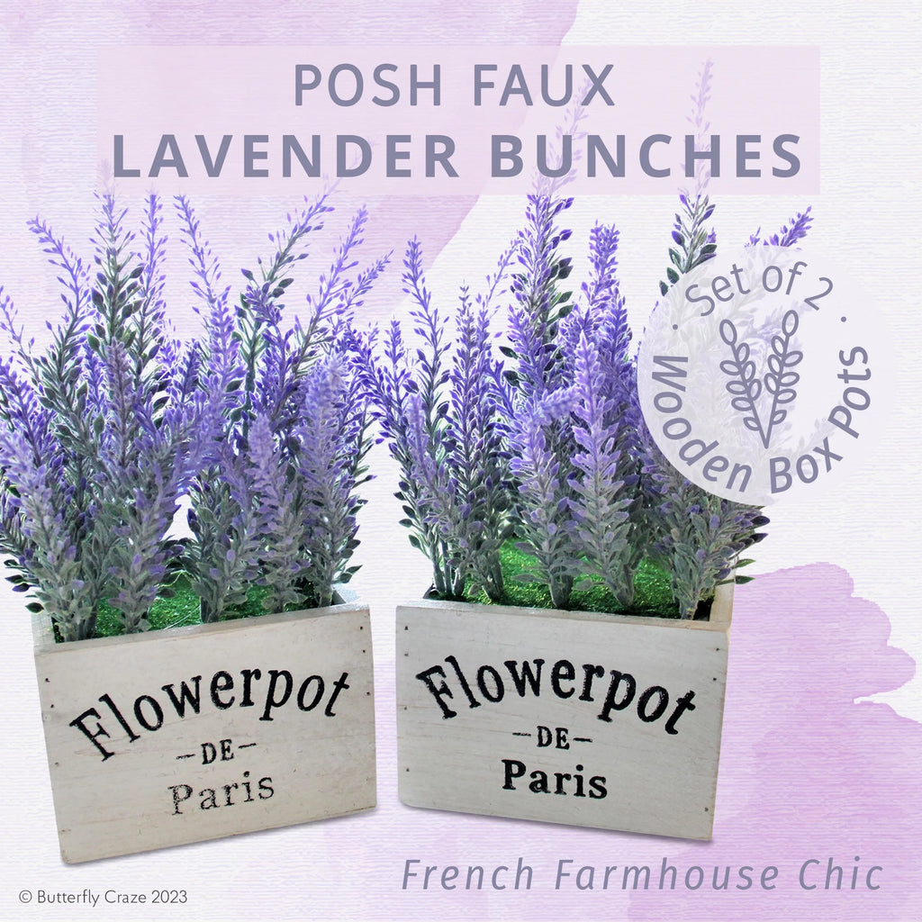 White Wood Artificial Lavender Plants in Wooden Planters, Set of Two L50361
