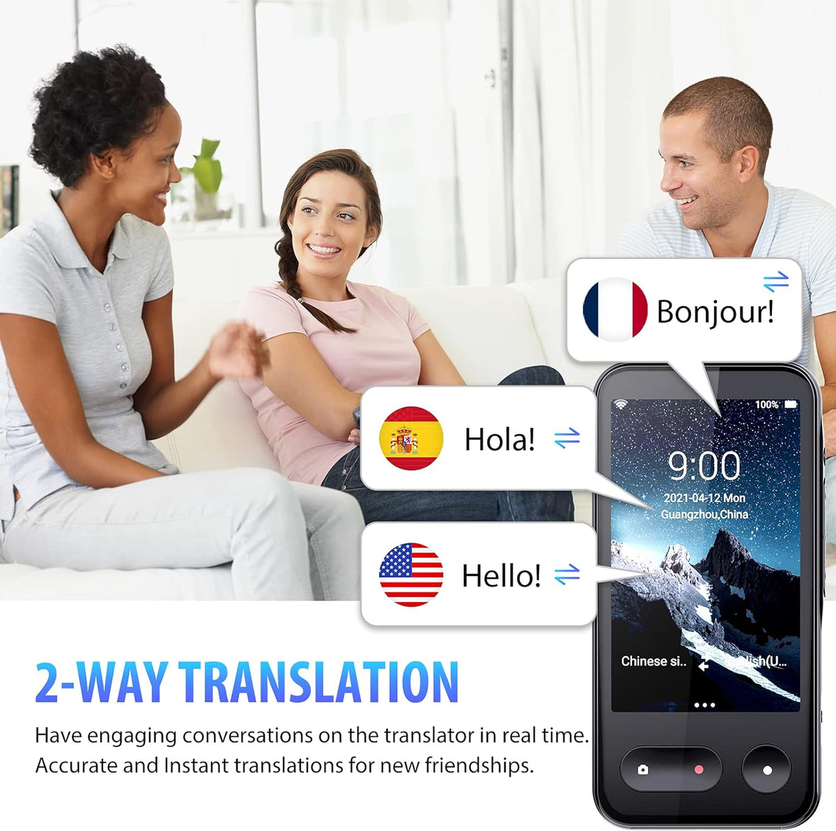 Black 138 Language Voice Translator with 4G SIM Card and Camera A5329