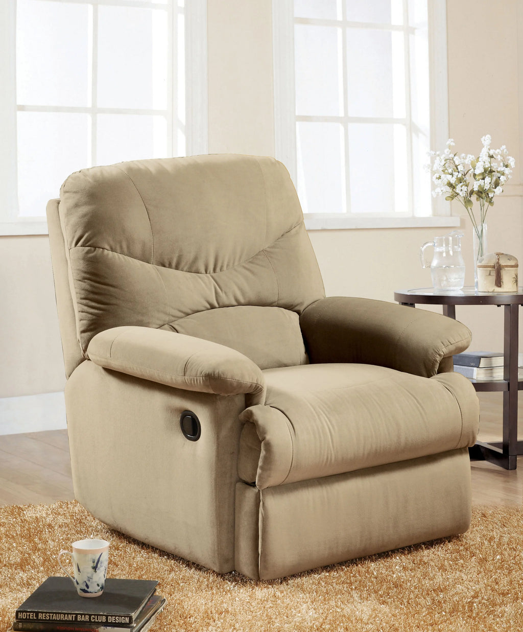 Beige Microfiber Recliner W89543
