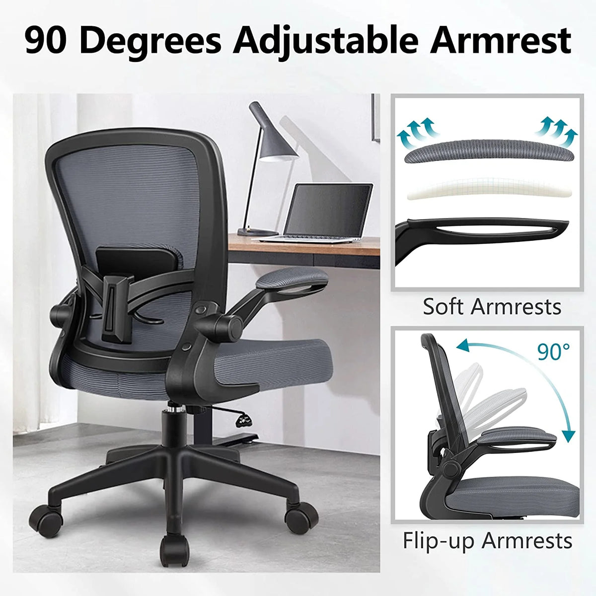 Grey Ergonomic Mesh Office Chair with Lumbar Support W60081