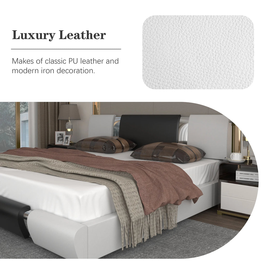 King Size Bed Frame with Led Light and Faux Leather Headboard M67642