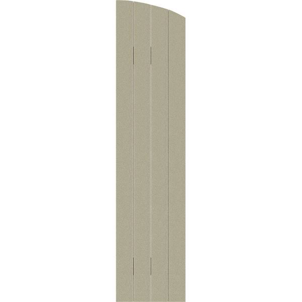 Rustic Four Board Joined Board-n-Batten Faux Wood Shutters with Elliptical Arch Top K8535