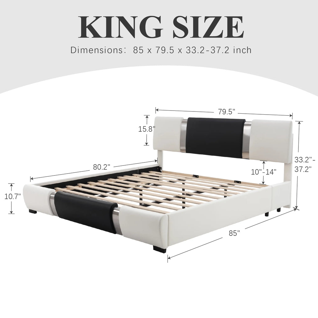 King Size Bed Frame with Led Light and Faux Leather Headboard M67642