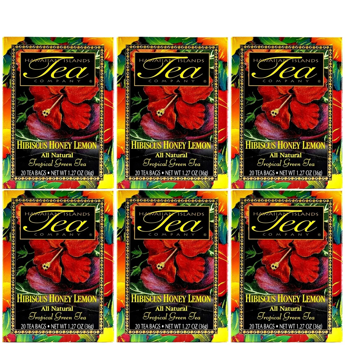 Hibiscus Honey Lemon Tropical Green Tea, 6 Boxes S72757