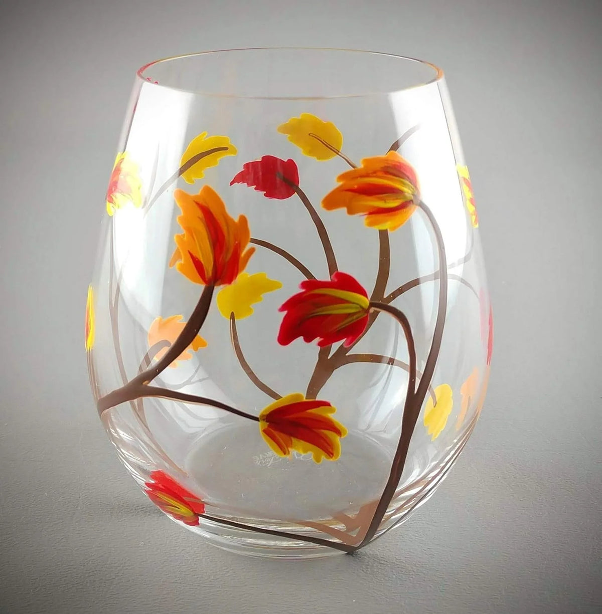 Stemless Hand Painted Wine Glass 18 Ounce W96412