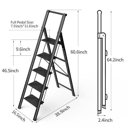 5 Step Aluminum Folding Ladder 300 lbs Capacity H209571