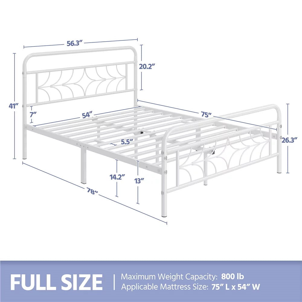 White Full Size Metal Bed with Headboard and Footboard D39913