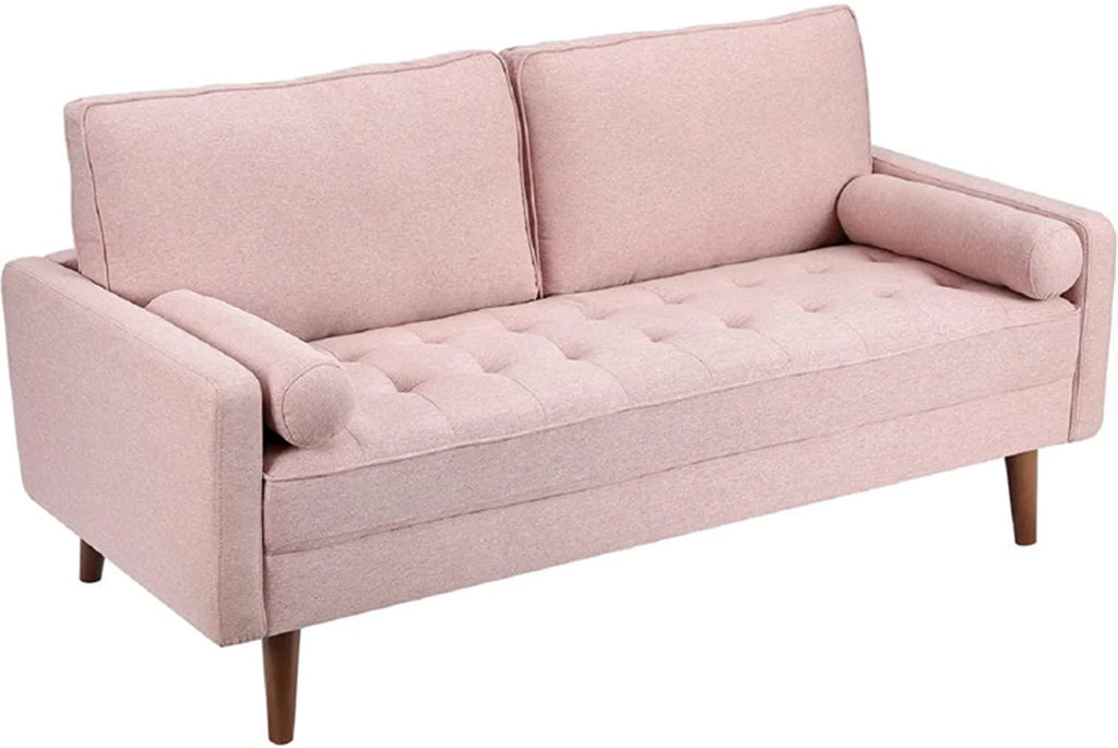 Pink Linen 2 Seater Sofa with 2 Pillows I379