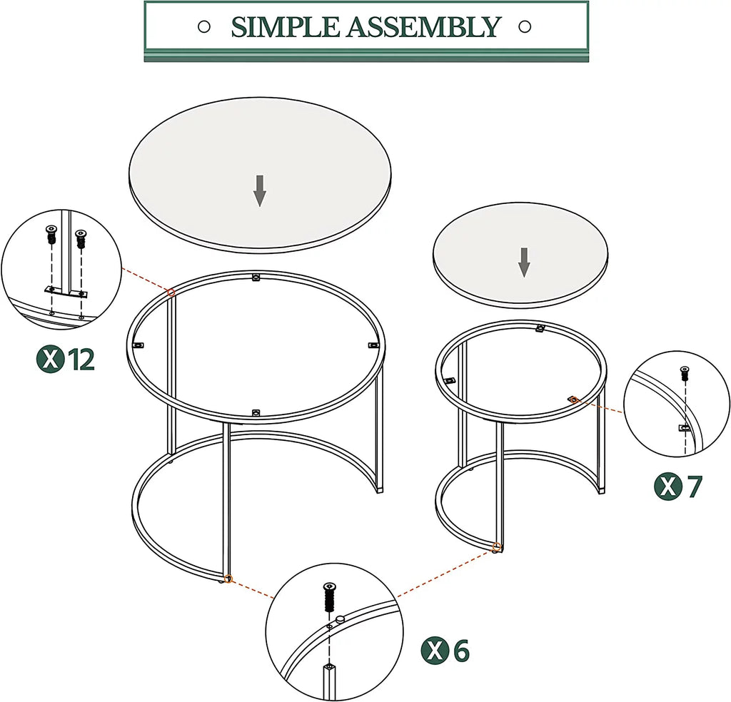 Coffee Table Set of 2 Round Wooden Metal Z5080