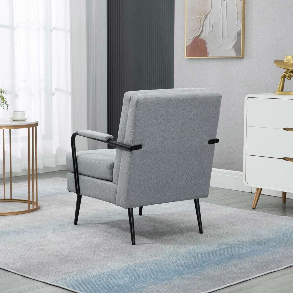Grey Mid-Century Modern Accent Chair with Metal Leg J36989