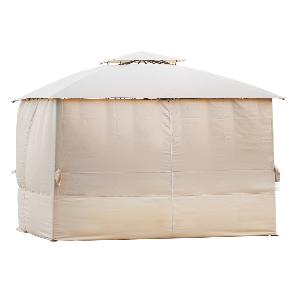 Beige 12x10ft Outdoor Hardtop Gazebo with Mosquito Netting T82626
