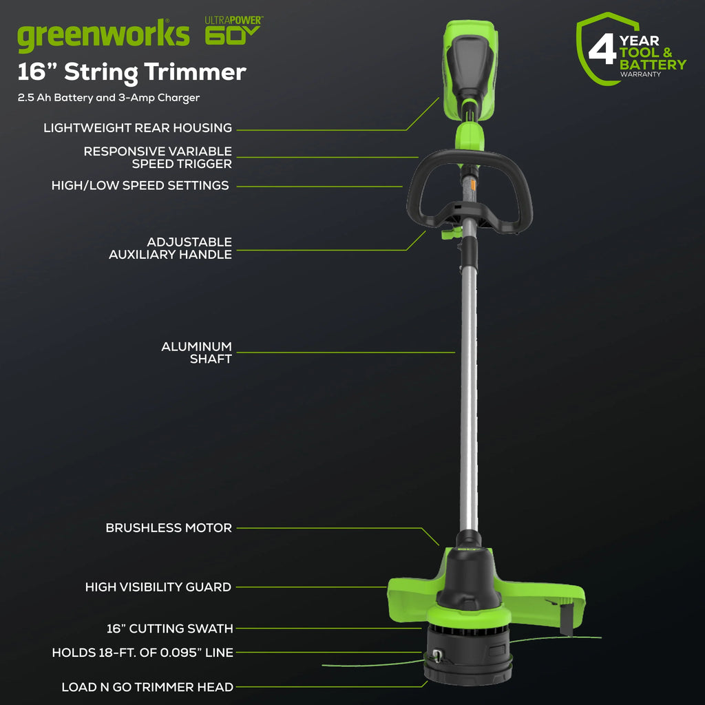 60V 16” Front Mount String Trimmer with 2.5 Ah Battery N5923