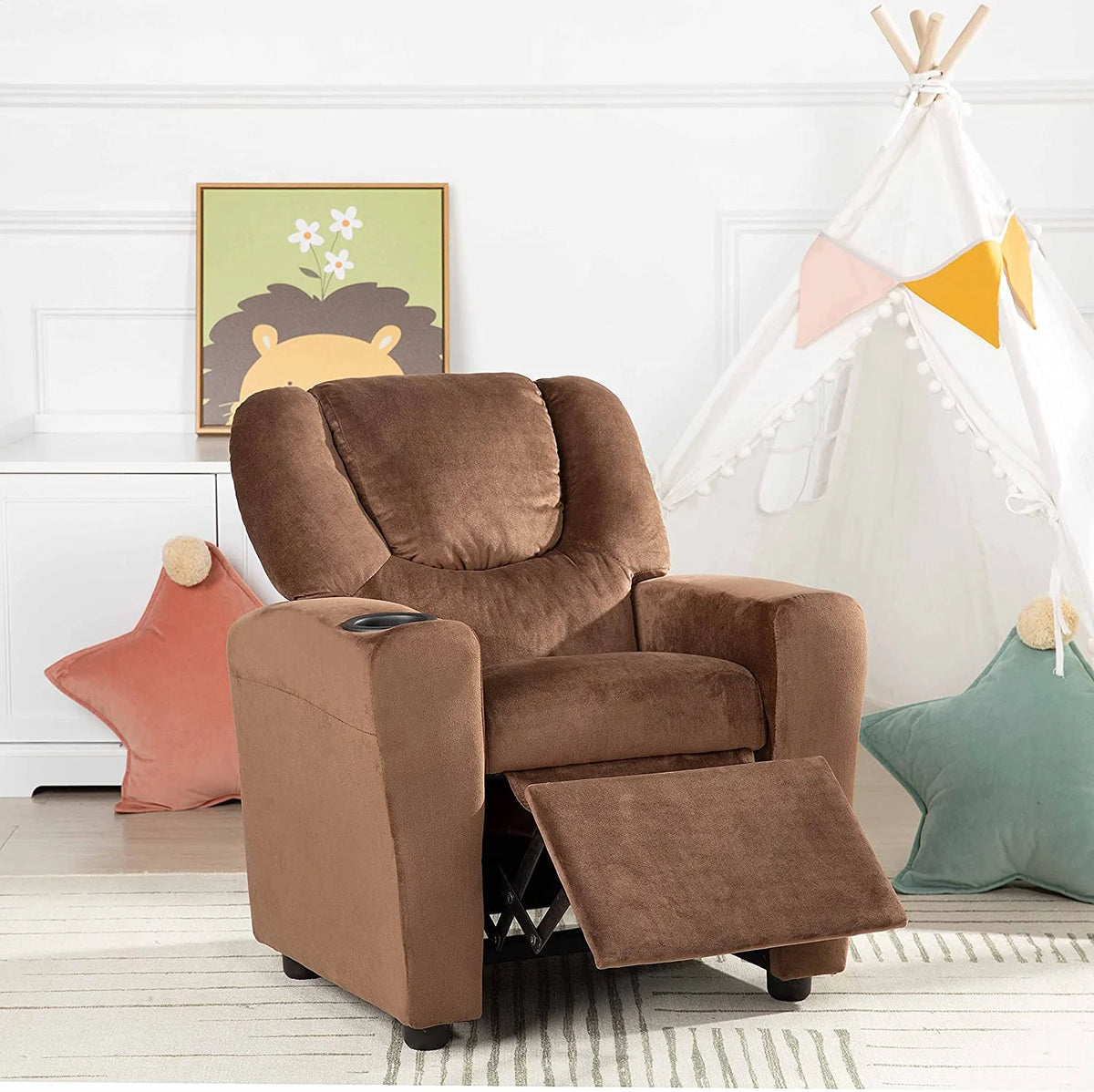 Brown Microfiber Toddler Recliner with Footrest K81612