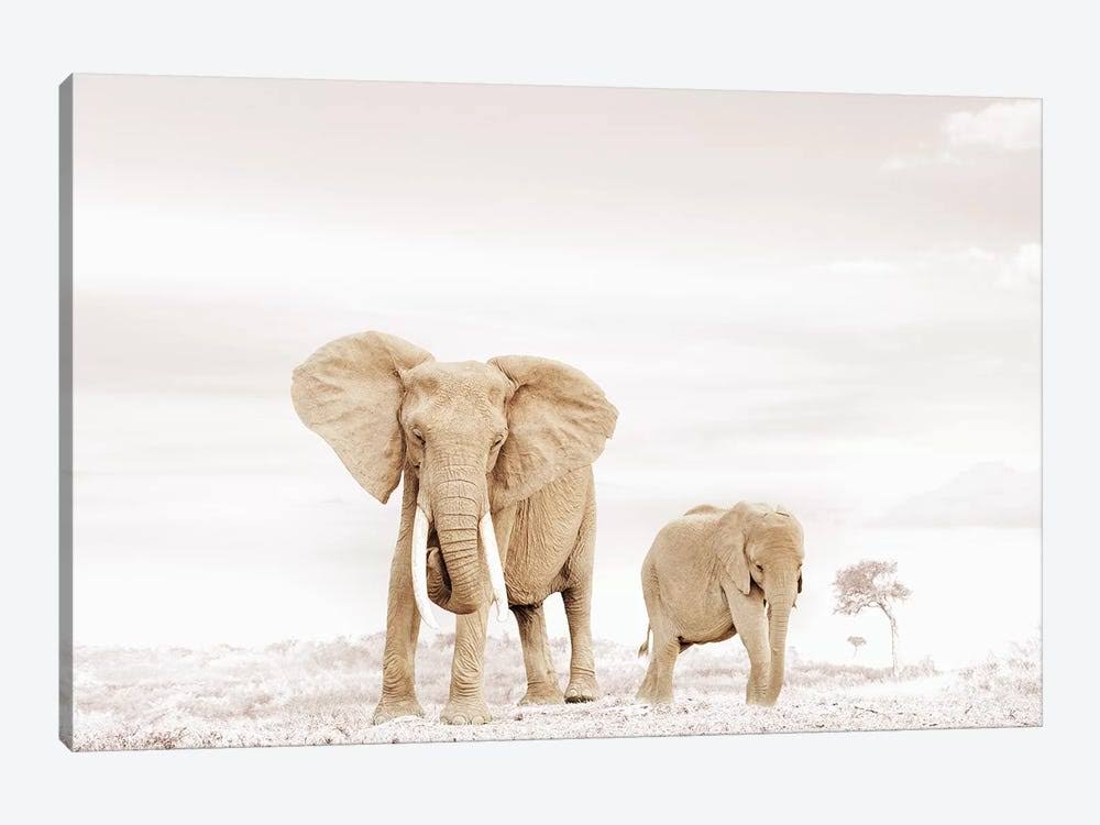 White Elephant Mom & Baby Canvas Wall Decor Prints E4127