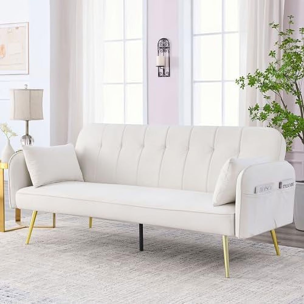 Black Convertible Folding Linen Fabric Futon Sofa Bed with Adjustable Backrest and Metal Legs H35190