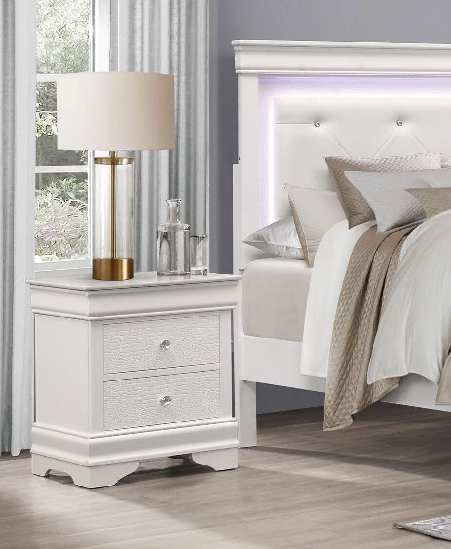 White Queen Bed with LED Lighting Headboard and Nightstands 3pc Set X374