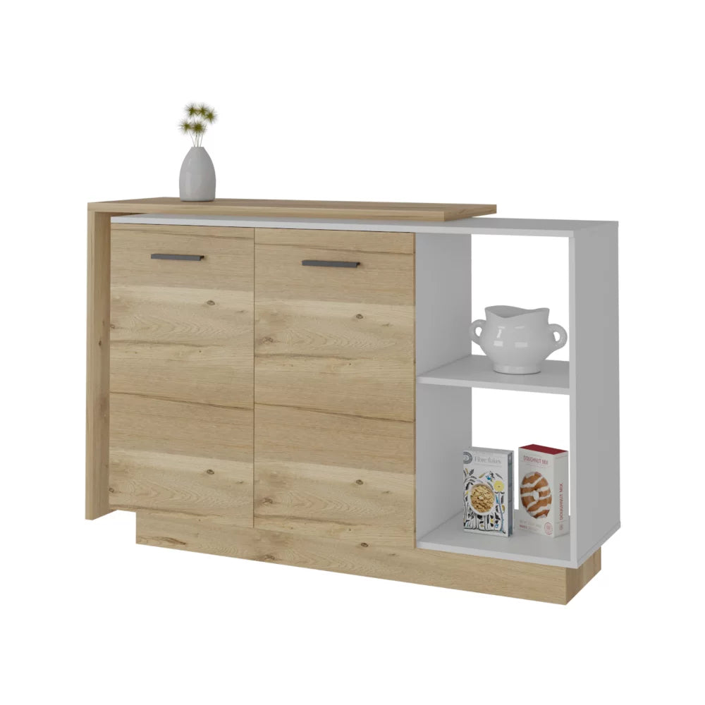 2-Piece White and Light Oak Kitchen Island and Pantry Cabinet Y2388