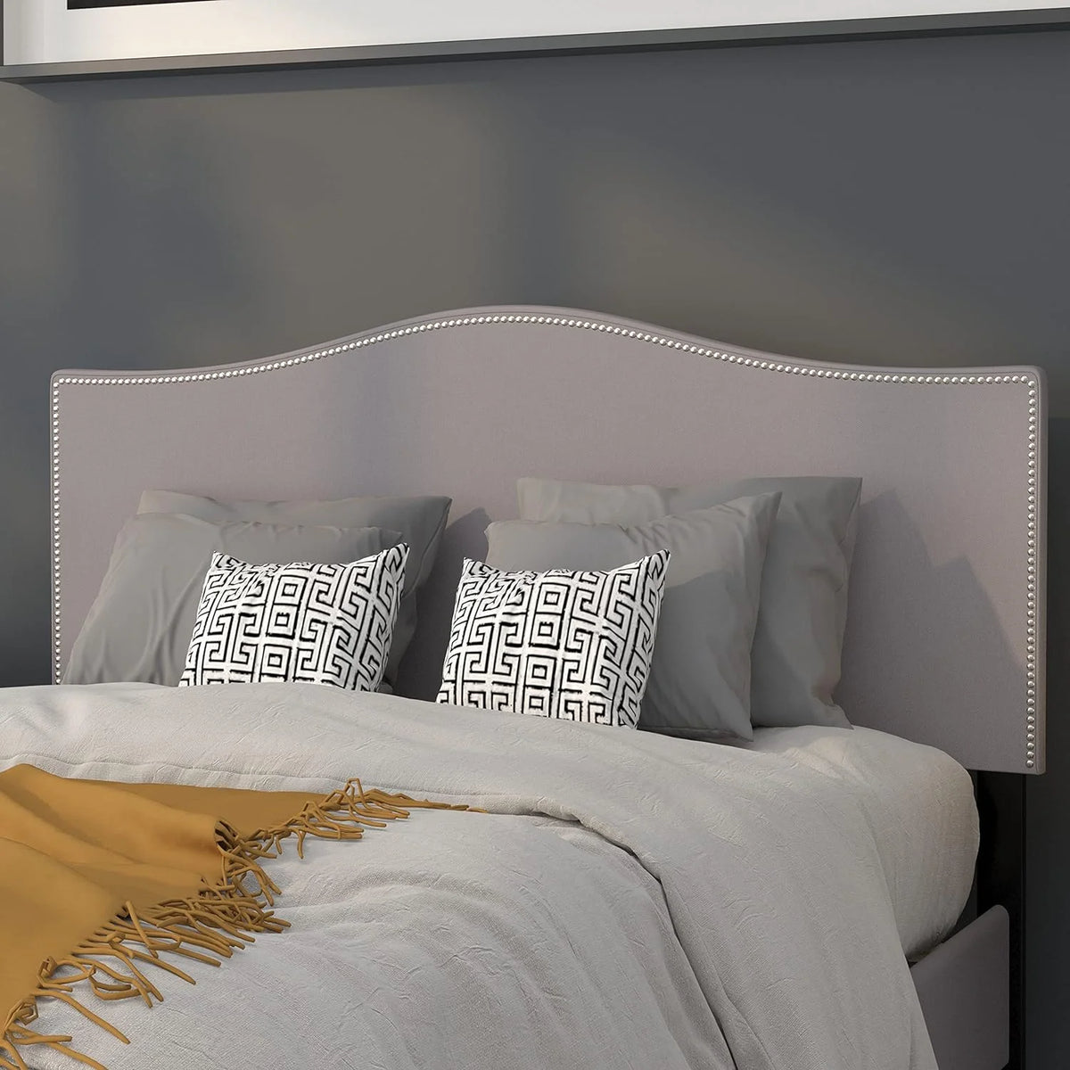 Upholstered Full Size Headboard Light Gray Fabric O79362