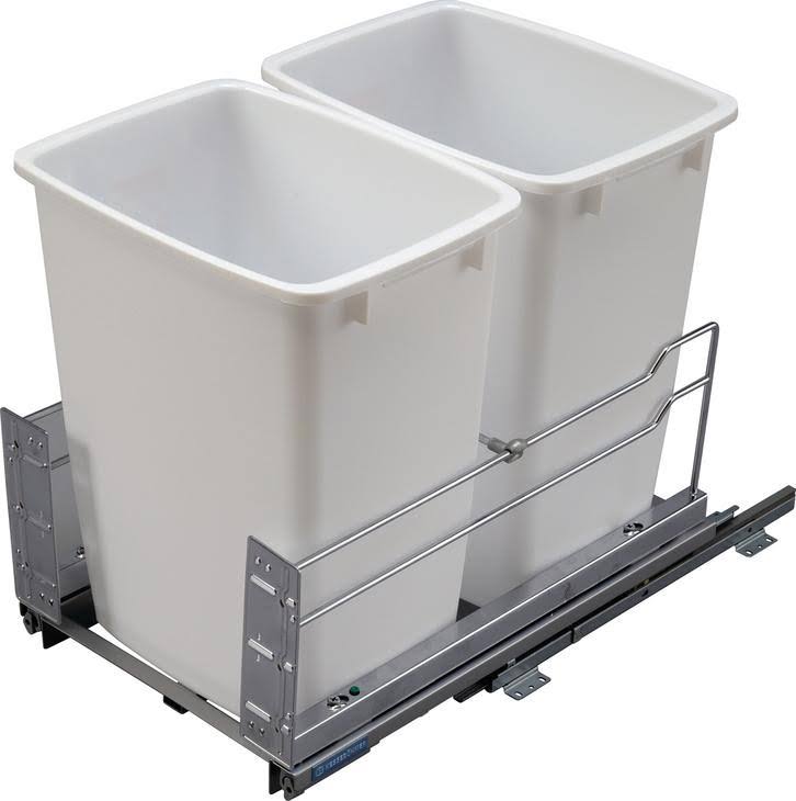 Double Waste Bin Pull Out Soft Close 2 x 52 Quarts Silver Frame Grey Bin T633751