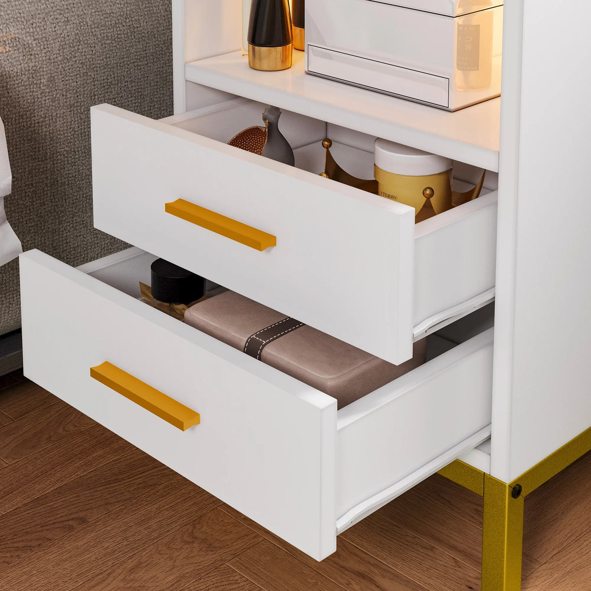 White 3 Drawer Side Table with Charging Station R3198