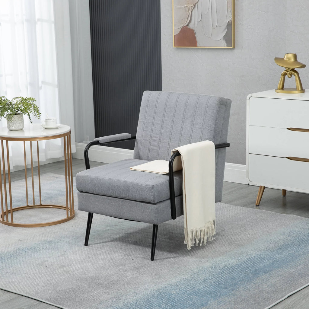 Grey Mid-Century Modern Accent Chair with Metal Leg J36989
