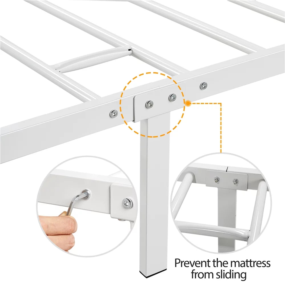 White Twin Metal Canopy Bed Frame with Headboard and Footboard N811758