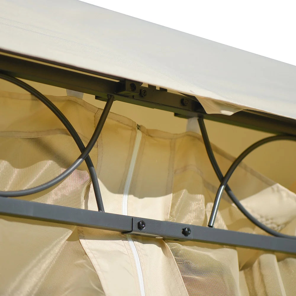 Beige 12x10ft Outdoor Hardtop Gazebo with Mosquito Netting T82626