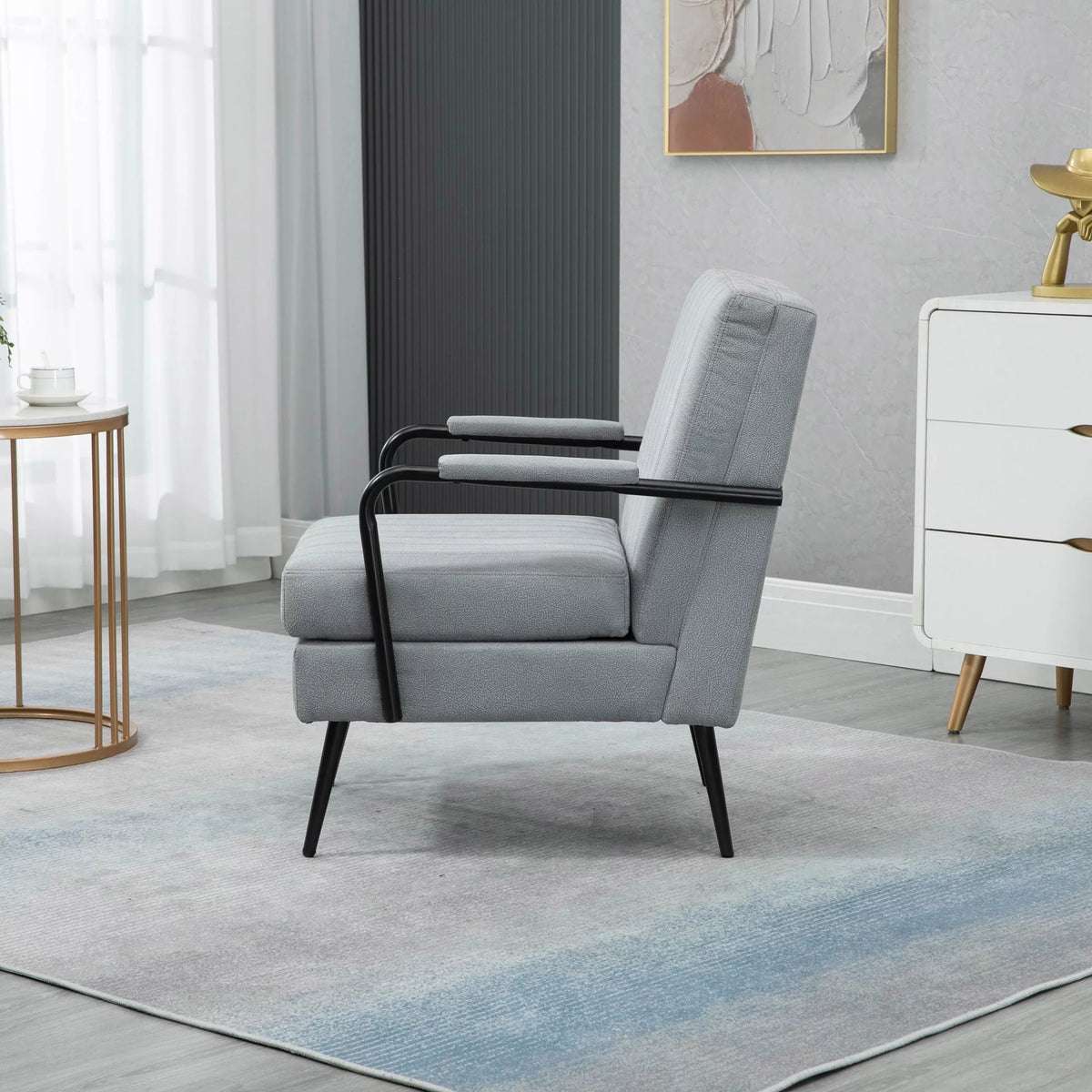 Grey Mid-Century Modern Accent Chair with Metal Leg J36989