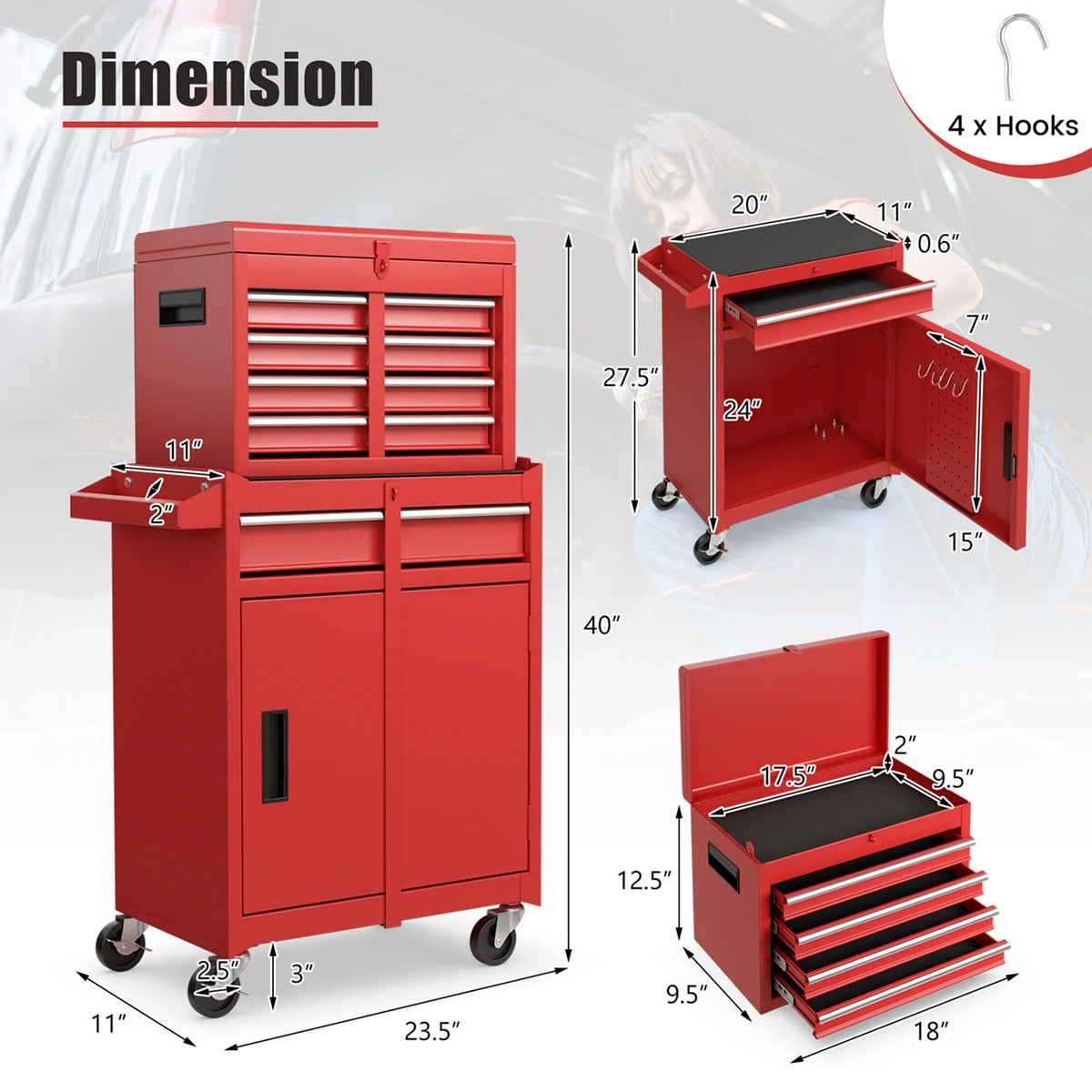 Red 5 Drawer Metal Rolling Tool Chest Cabinet S6170