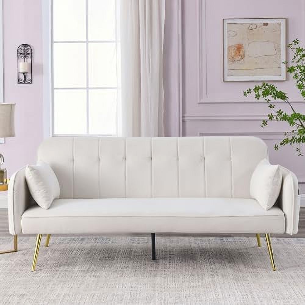 Black Convertible Folding Linen Fabric Futon Sofa Bed with Adjustable Backrest and Metal Legs H35190