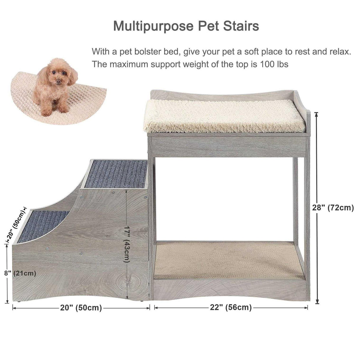 Pet Bunk Bed with Removable Step and Cushion V62649
