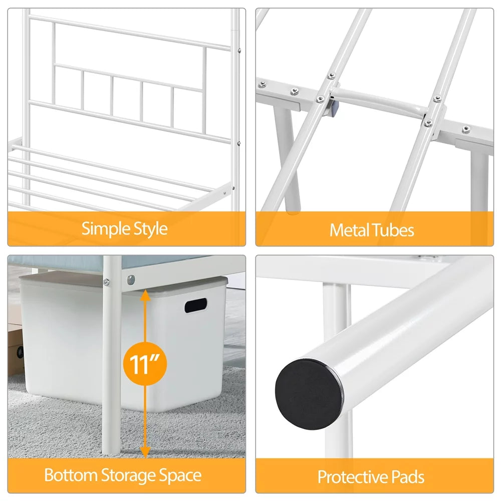White Twin Metal Canopy Bed Frame with Headboard and Footboard N811758