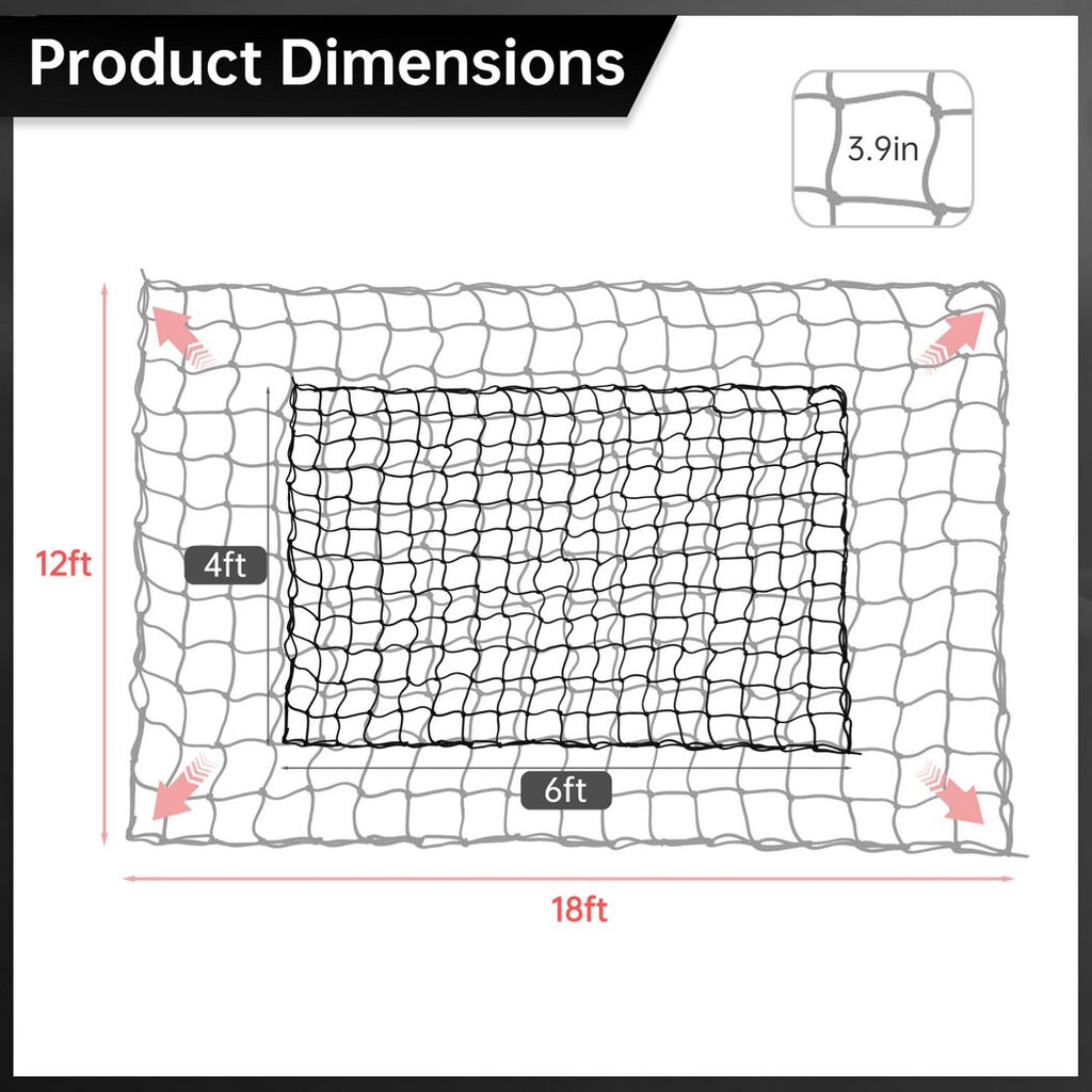Stretchable Cargo Net with 12 Carabiners, 4 x 6 Ft Stretches to 12 x 18 Ft N1756