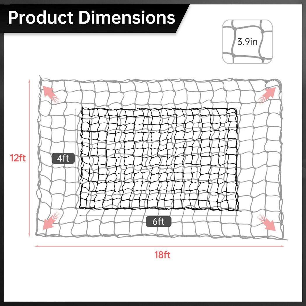 Stretchable Cargo Net with 12 Carabiners, 4 x 6 Ft Stretches to 12 x 18 Ft N1756