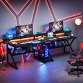 Double Gaming Desk with Hutch Monitor Stand Riser, 102-Inch Two Person Computer Desk with Storage Bookshelf P558523