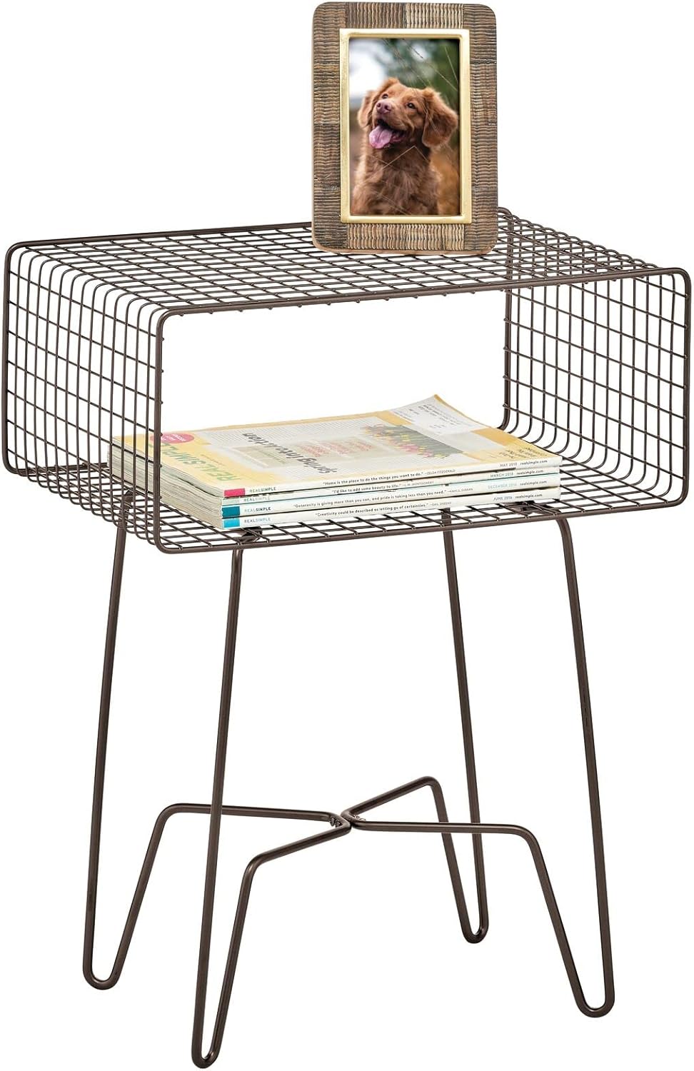 Bronze 2-Tier Metal End Table with Storage Shelf E223
