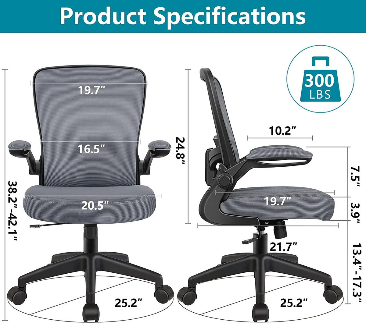 Grey Ergonomic Mesh Office Chair with Lumbar Support W60081