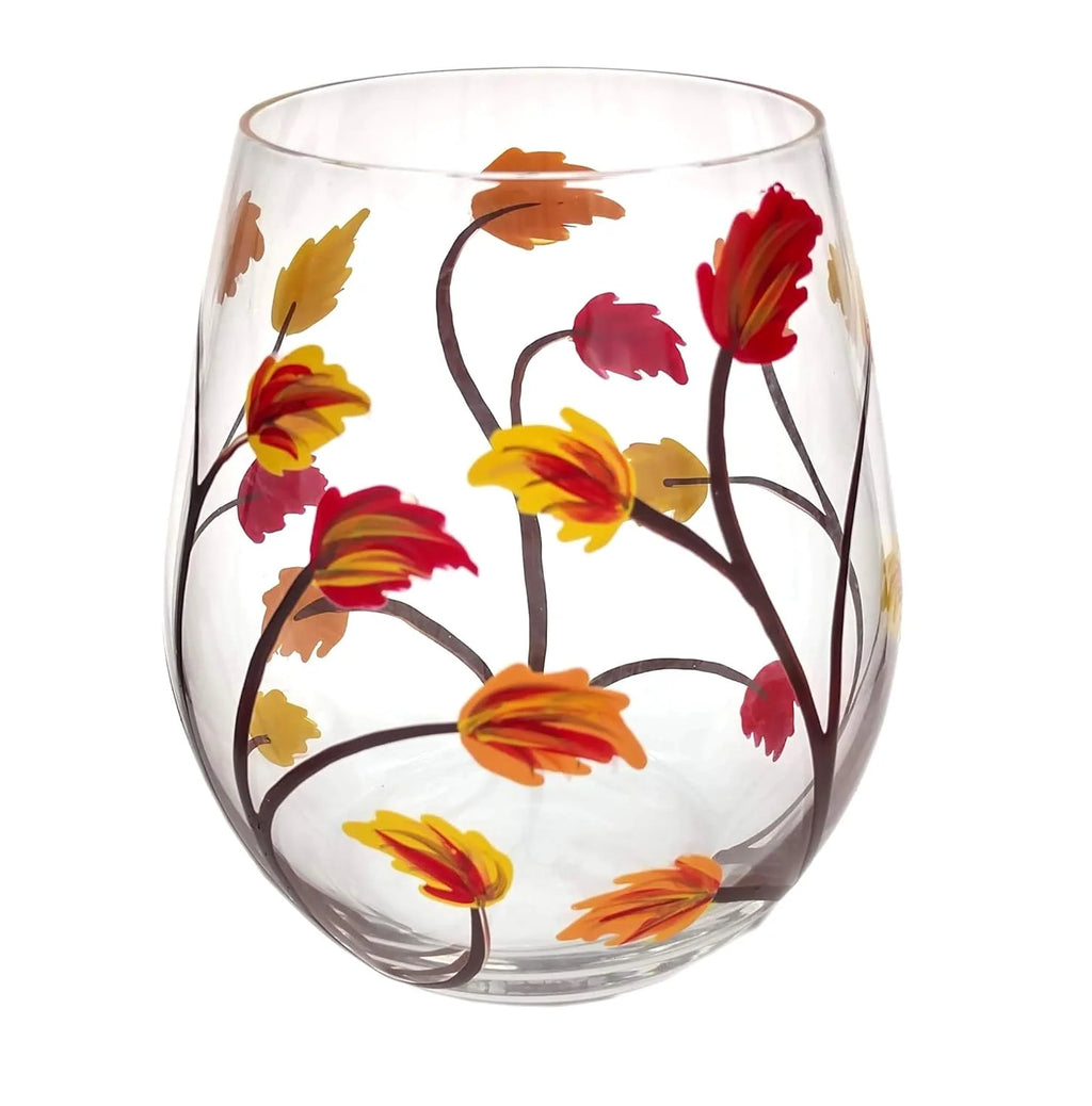 Stemless Hand Painted Wine Glass 18 Ounce W96412