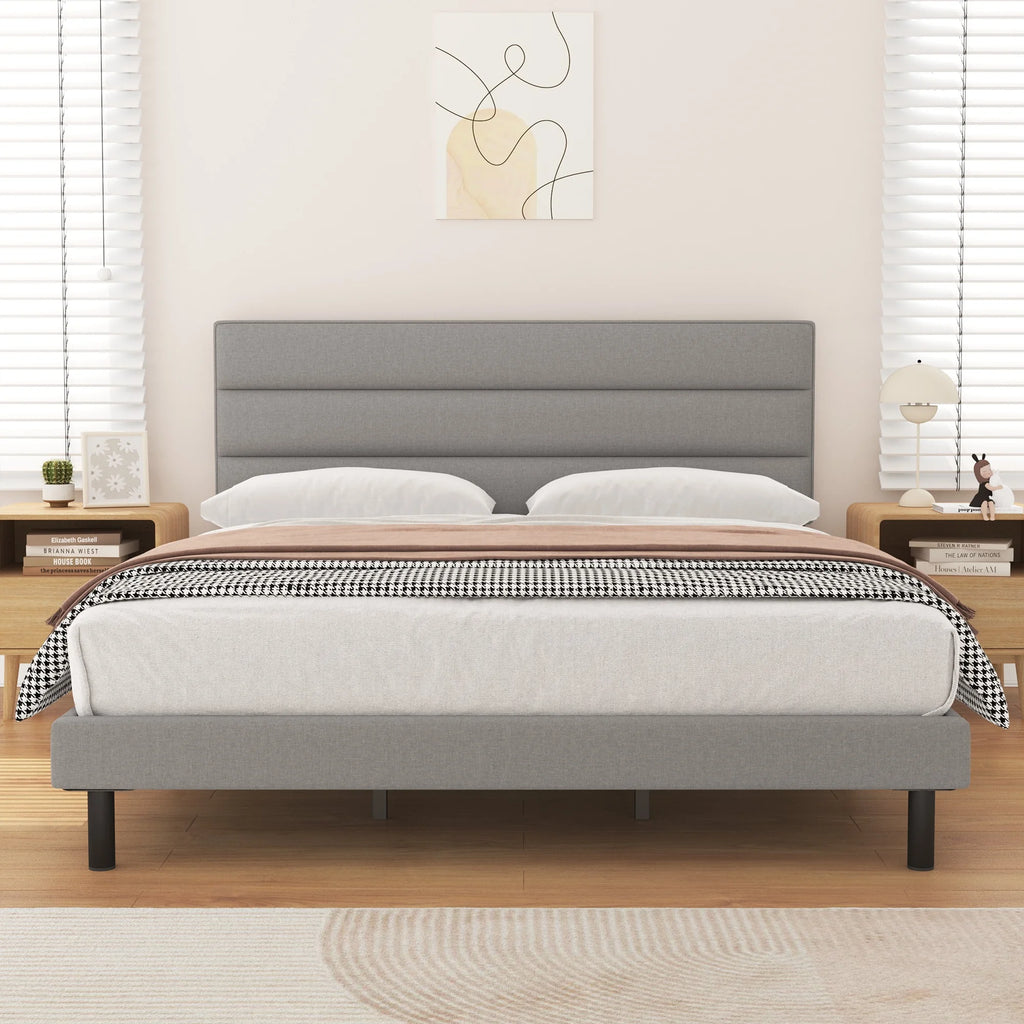 Queen Size Wingback Fabric Upholstered Platform Bed Frame D29751