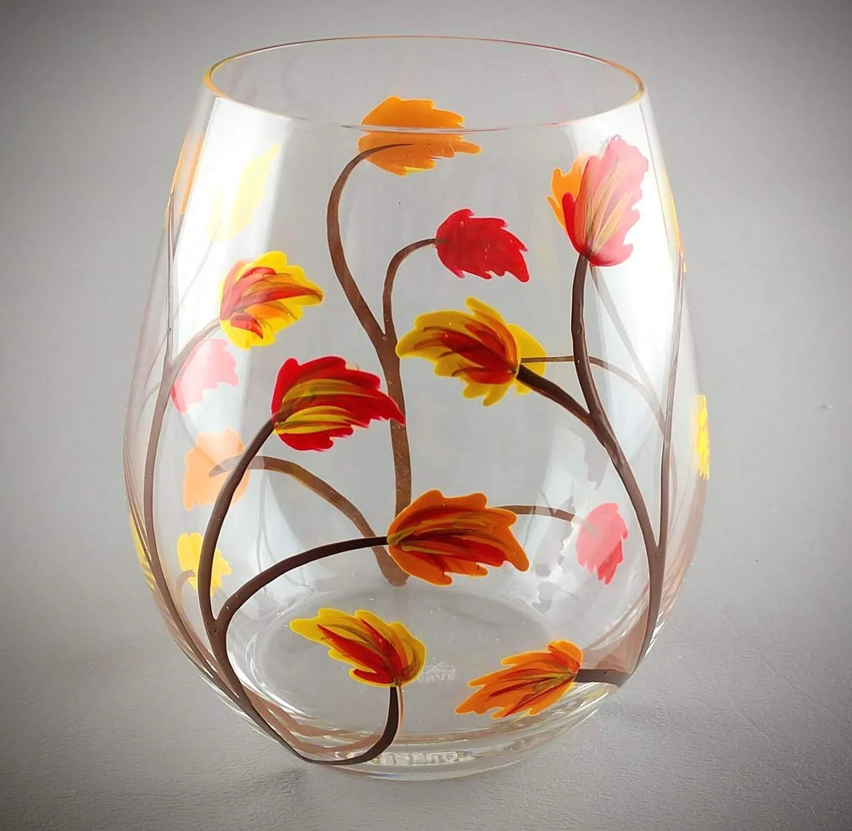 Stemless Hand Painted Wine Glass 18 Ounce W96412