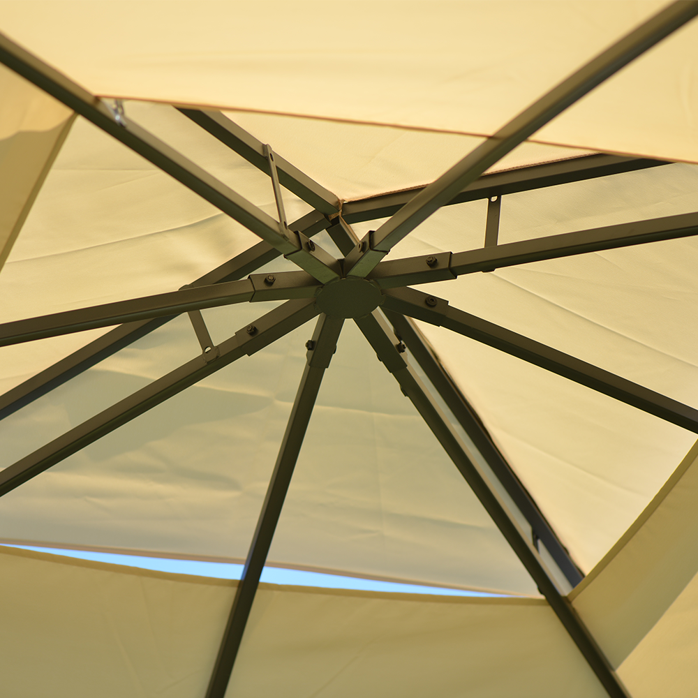 Beige 12x10ft Outdoor Hardtop Gazebo with Mosquito Netting T82626