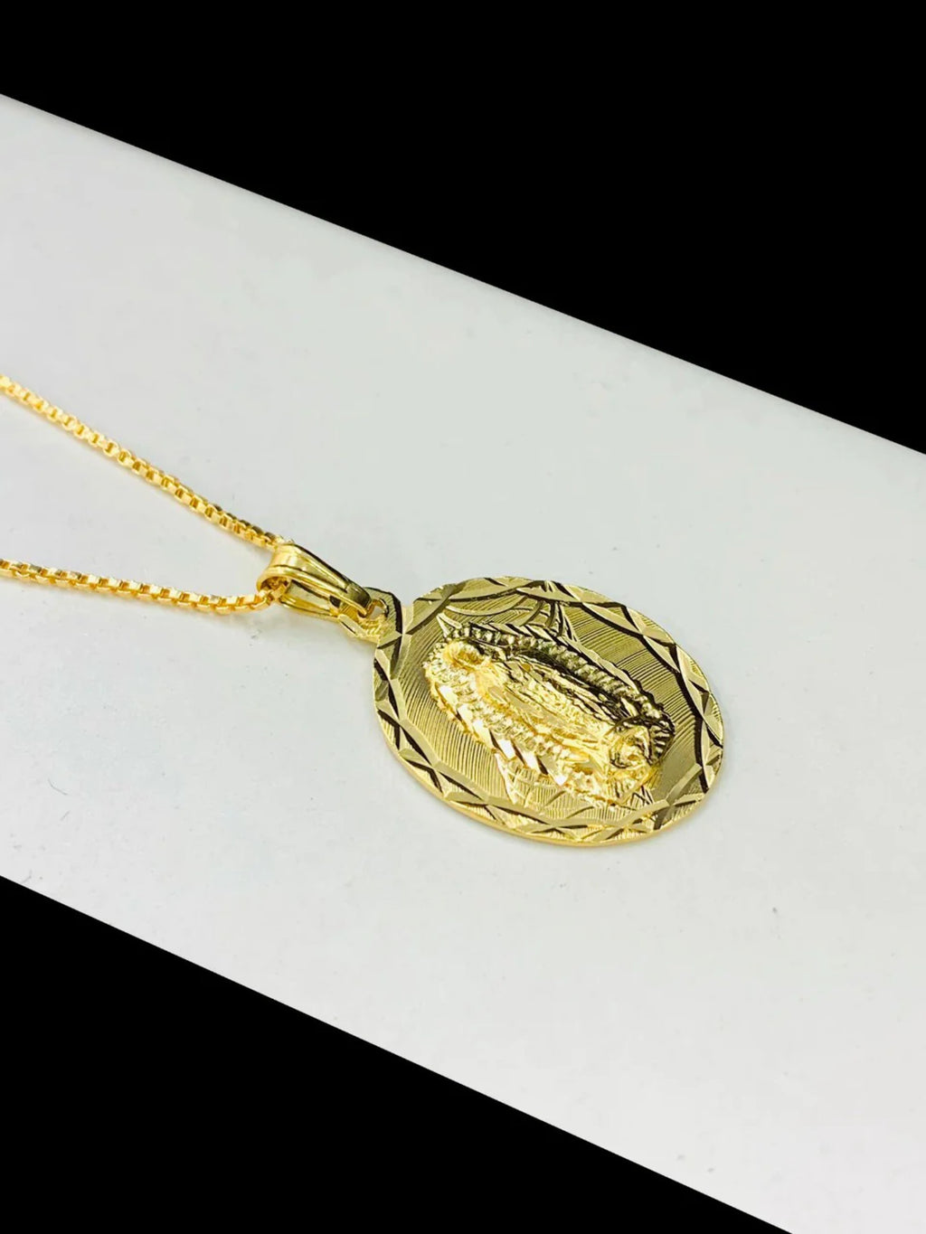14K Gold Filled Virgen de Guadalupe Necklace Pendant 26x18mm 20" D989